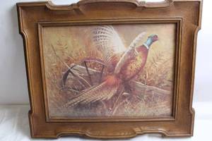 lot 193 image: Vintage Framed Pheasant Artwork with Wooden Frame