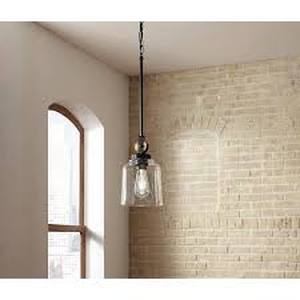 lot 17 image: Home Decorators Collection Knollwood 7 in. 1-Light Black Bronze Vintage Brass Accents Industrial Mini Pendant Light for Kitchen   Customer Returns See Pictures