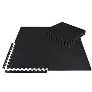 lot 24 image: 2 Pack of  Black Carpet Texture Top 24 in. x 24 in. x 12 mm Interlocking Tiles for Home Gym Kids Room and Living Room (48 sq. ft.)  Customer Returns See Pictures