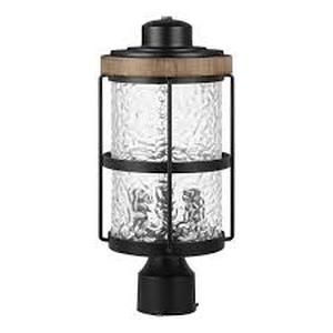 lot 26 image: Hampton Bay Fuller Park 3-Light Matte Black Iron Outdoor Post Lamp with glass shade   Customer Returns See Pictures