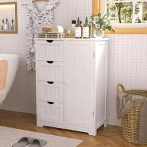 VEIKOUS White 31.6 in. H Accent Cabinet Office Storage Cabinet with Adjustable Shelf and 4-Drawer   Customer Returns See Pictures