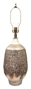 lot 5 image: Large Brown and Oatmeal Glazed Ceramic Table Lamp by Design Technics for Gabberts Furniture