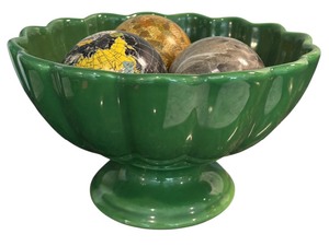 lot 46 image: Beautiful Decor Crate & Barrel Green Decorative Bowl and Decorative Spheres