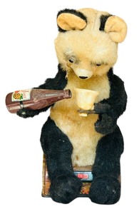 lot 88 image: Vintage 1950s  Alps Cola Drinking Battery Operated Tin Litho Bear Toy