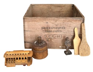 lot 183 image: Hand-Carved Wooden Figurine Sancho Panza Ouro Artensia Don Quixote Spanish Peasant, Wood Butter Mold & More