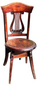 lot 11A image: Antique Harp Back Wooden Piano Chair