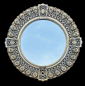lot 215 image: Gorgeous Vintage Mirror and Brass Frame by Jacobson, Suzanna