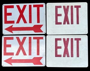 lot 219 image: Four Vintage Tin and Plastic Exit Signs