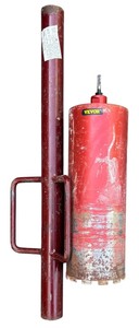 lot 229 image: Vintage Red Metal Post Digger and Red Vevor Diamond Core Drill Bit