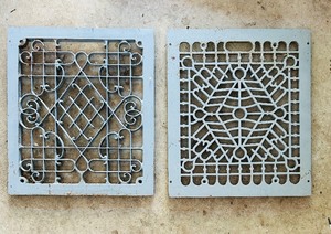 lot 248 image: Two Vintage Ornate Art Deco Cast Iron Grate Vintage Wall Floor Grates  Vent Covers