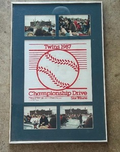 lot 250 image: Framed Minnesota 1987 Twins Homer Hanky with Parade Pictures