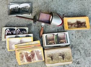 lot 120A image: Vintage Stereoscope Viewer with Original Box and Many Viewing Cards