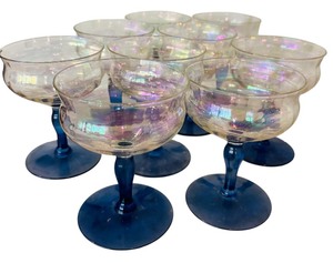 lot 44 image: Iridescent Goblets with Blue Stem