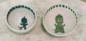 lot 107A image: Two Petite Artisan Crafted Bowls with Character Design Signed MC