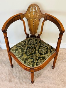 Antique Victorian Corner Chair / Antique Corner Chair with Mother of Pearl Inlay