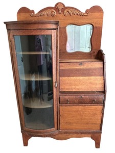 Vintage Quartersawn Oak Side by Side Secretary Desk Bookcase Curio Cabinet