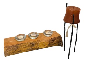 lot 64 image: Rustic Driftwood Candle Holder and Tall Metal Candle Holder