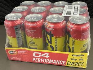 lot 35 image: TX 8 - 12-Pack of Cherry C4 Performance Energy Drinks, Zero Sugar