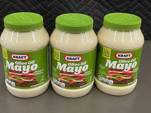 lot 154 image: OK 2 - Set of 3 Kraft Olive Oil Mayo Jars - 30 FL OZ Each