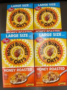 lot 247 image: 4 Boxes of Post Honey Bunches of Oats Honey Roasted Cereal 15 oz