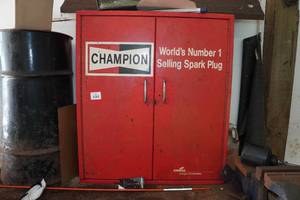 lot 98 image: Metal Garage Cabinet with Contents