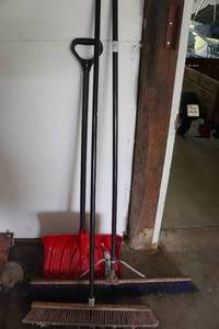 lot 89 image: 2 Shop Brooms and Snow Shovel