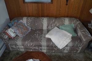 lot 150 image: Sofa with Pillows and Throw Blanket