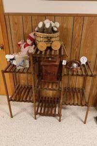 lot 215 image: Plant Shelf Stand with Assorted Home Dcor
