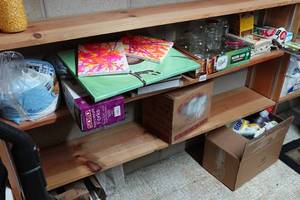 lot 279 image: Assorted Household - Canning Jars, Cook Books, Paper Plates, Frames