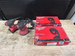 lot 4 image: MILWAUKEE Lot of 2 Palm Sanders and 2 Chisel Boots