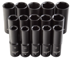 lot 80 image: 15-Piece Metric Deep Impact Socket Set, 12 Dr. Arcan Professional Tools Model # AS21215MD - 05092515