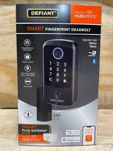 lot 155 image: Smart Fingerprint Deadbolt Defiant Matte Black Model # 1009 561 252 - 05152514.28