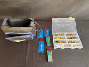 lot 15 image: Fishing Tackle Box Set with Assorted Lures and Carry Bag