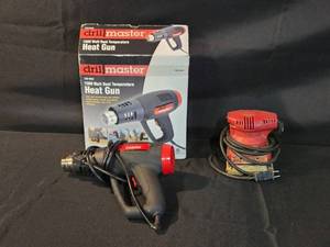 lot 17 image: Drill Master 1500W Dual Temperature Heat Gun with Milwaukee Sander