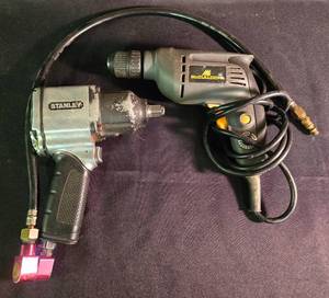 lot 26 image: McCulloch 38 Drill and Stanley Pneumatic Impact Wrench Set