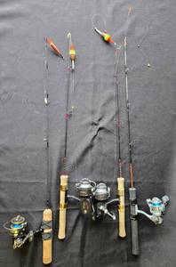 lot 50 image: Set of Fishing Rods with Reels and Additional Ice Fishing Poles