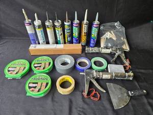 lot 52 image: Assorted Construction and Painting Supplies with Caulking Guns