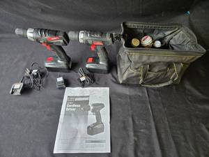 lot 55 image: Set of Drill Master 18V Cordless Drivers with Chargers and Bag