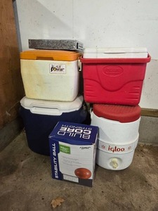 lot 102 image: Collection of Coolers and A Stability Ball