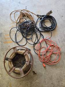 lot 125 image: Collection of Extension Cords with Industrial Cable Reel
