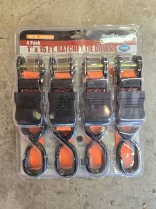 lot 133 image: 4 Pack 1 x 15 ft. Ratchet Tie Downs by Haul-Master