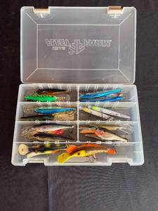 lot 165 image: Collection of Various Fishing Lures in Tackle Box