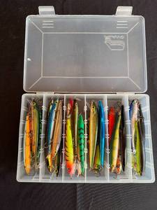lot 167 image: Lot of Fishing Lures in Tackle Box with various Jerk and Rogue Styles