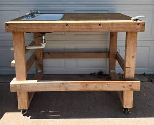 lot 169 image: Used Industrial Work Table with Integrated Sink