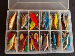 lot 185 image: Collection of Rattlin Raps and Frenzys Fishing Lures in Tackle Box