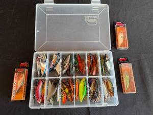 lot 186 image: Collection of Assorted Rapala Rattlin Fishing Lures with Storage Box
