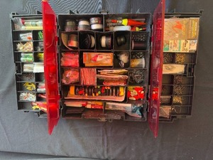 lot 191 image: Comprehensive Fishing Tackle Box with Lures, Hooks, and Line