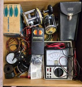 lot 211 image: Vintage Electronics and Tools Collection including Volt Meters and Stud Sensor