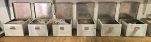 lot 225 image: Set of Industrial Metal Storage Bins with Various Contents