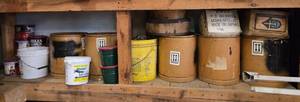 lot 227 image: Assorted Industrial Supplies Nails, Chains, Rope in Metal Buckets
